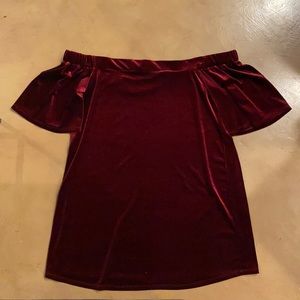 Deep red velvet off the shoulder dress